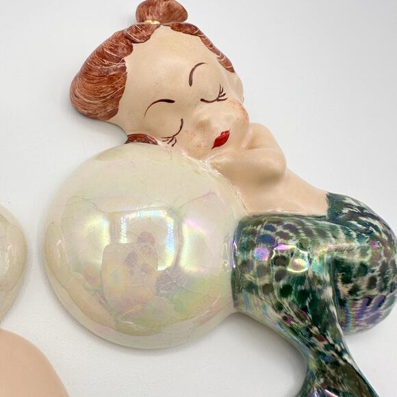 Set of Two Mermaid Wall Plaques Water Babies with Bubbles - Picture 4 of 12